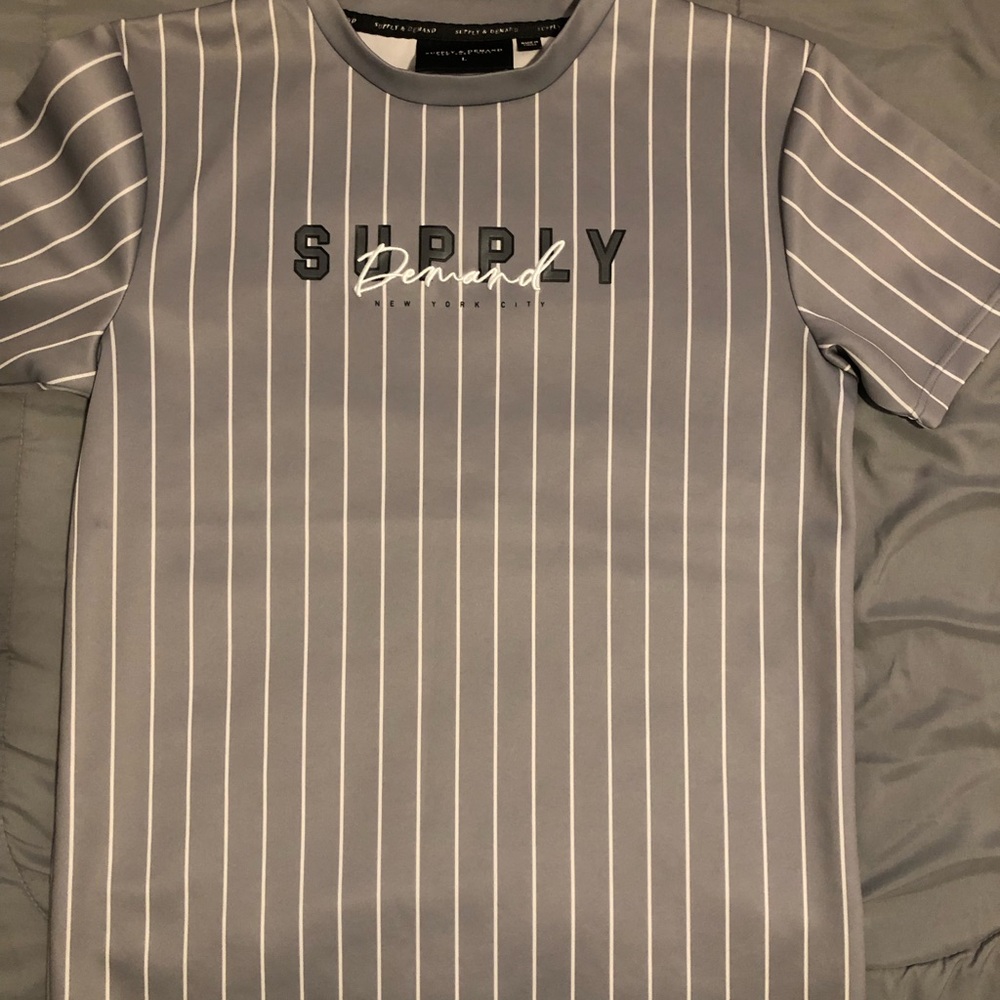 Striped Gray T-Shirt with White Lettering
